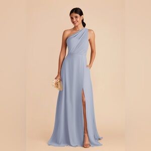 Birdy Grey Kira One Shoulder Chiffon Dress Dusty Blue Size Small